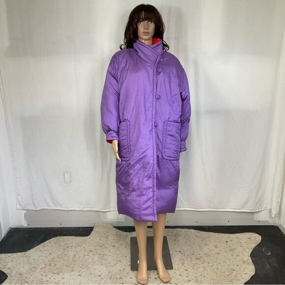 Vintage 80’s Totes Puffer Down Retro Red Purple Mid-Length Parka Coat Jacket M - Picture 3 of 10